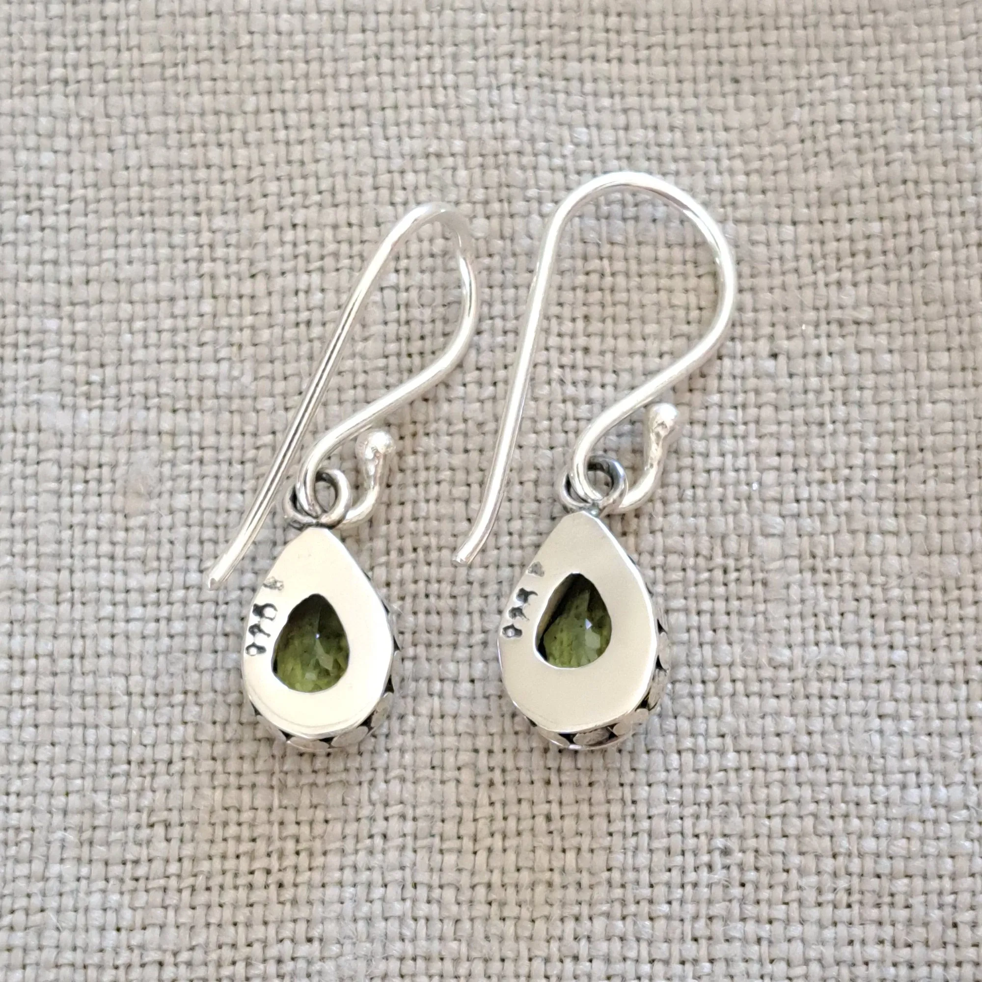 Peridot Drop .925 Sterling Silver Minimal Earrings from Bali