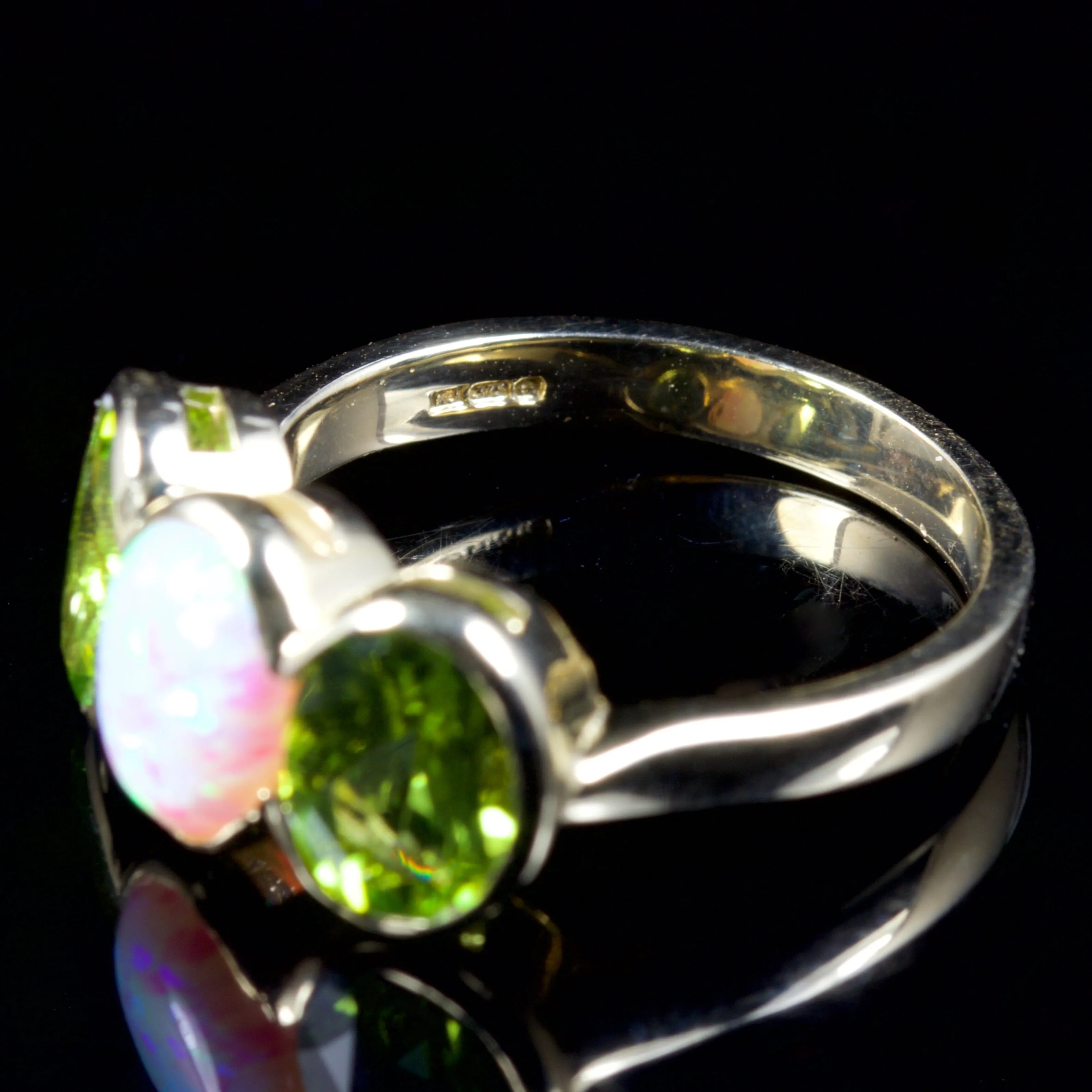 Peridot Opal Trilogy Ring 9Ct Gold Ring