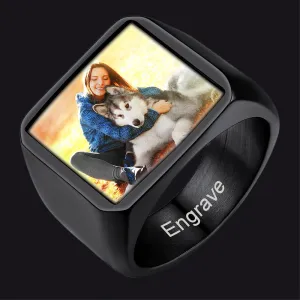 Personalized Photo Name Square Dainty Signet Ring