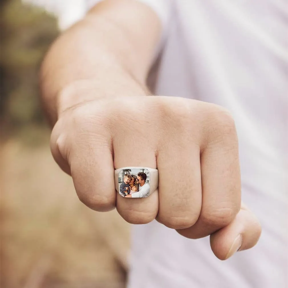 Personalized Photo Name Square Dainty Signet Ring