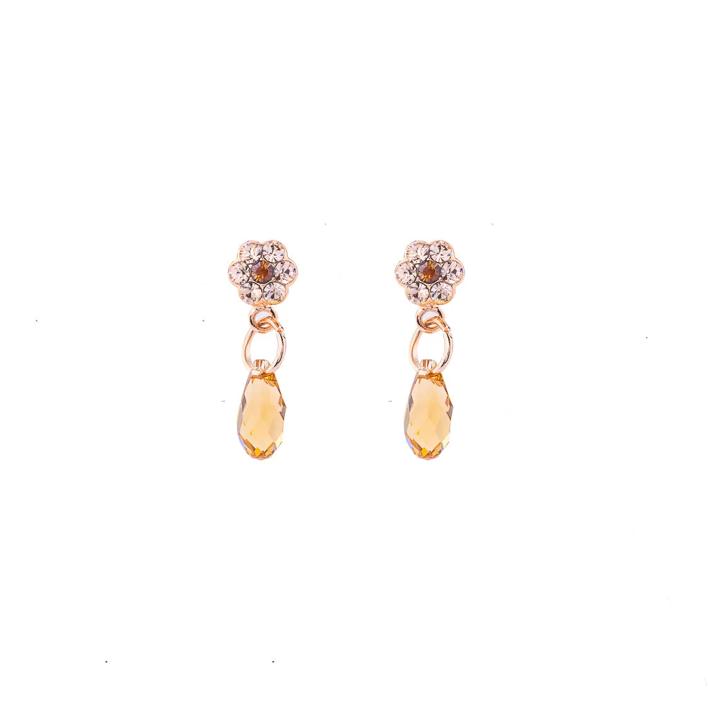 Petite Flower Post Earrings with Briolette in "Chai" *Preorder*