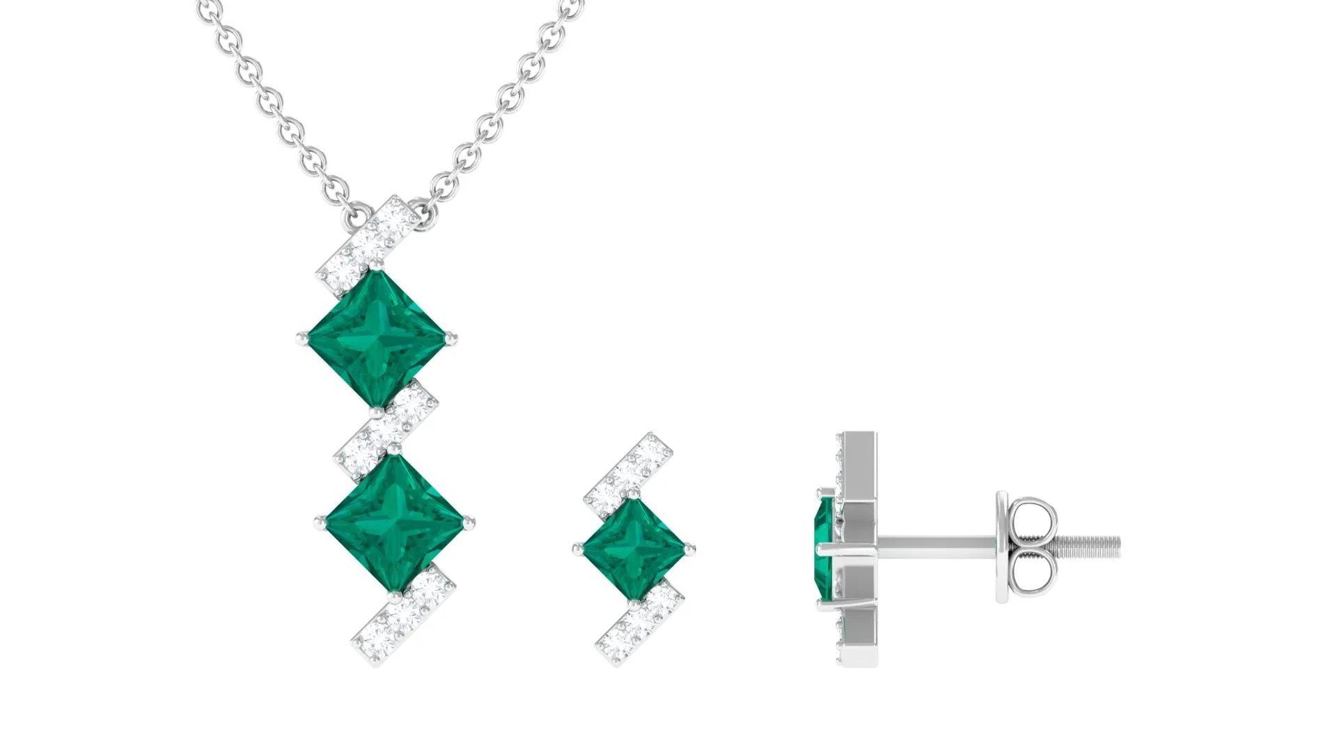 Princess Cut Emerald Modern Jewelry Set with Diamond