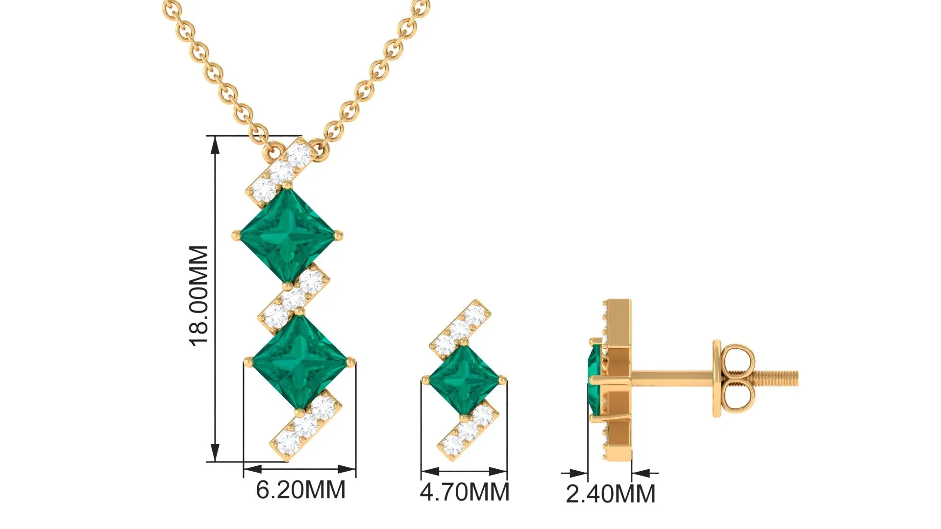 Princess Cut Emerald Modern Jewelry Set with Diamond