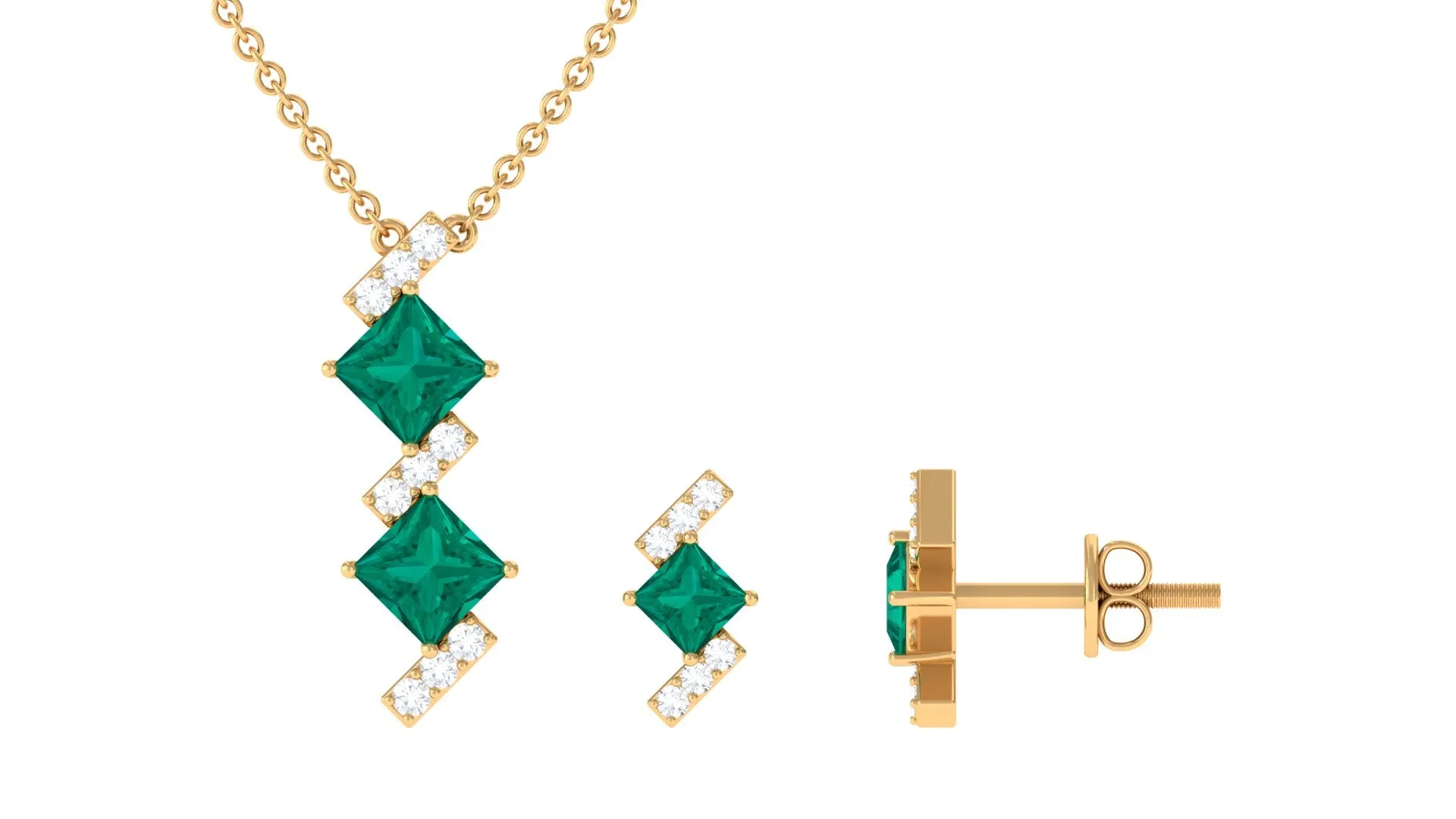 Princess Cut Emerald Modern Jewelry Set with Diamond