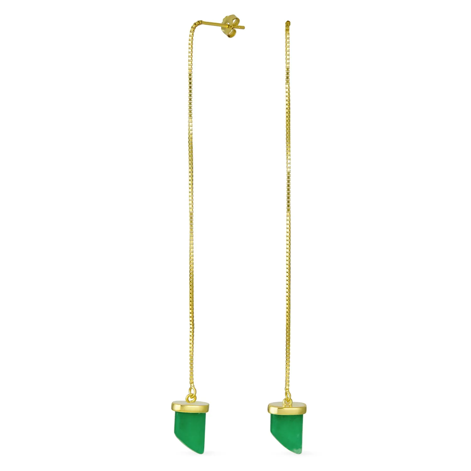 Protection Amulet Italian Horn Dangle Gemstone Earrings in Green Jade and Gold