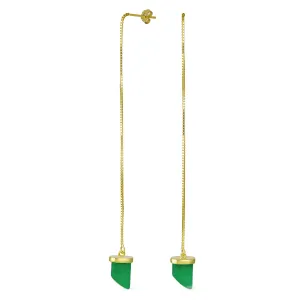 Protection Amulet Italian Horn Dangle Gemstone Earrings in Green Jade and Gold