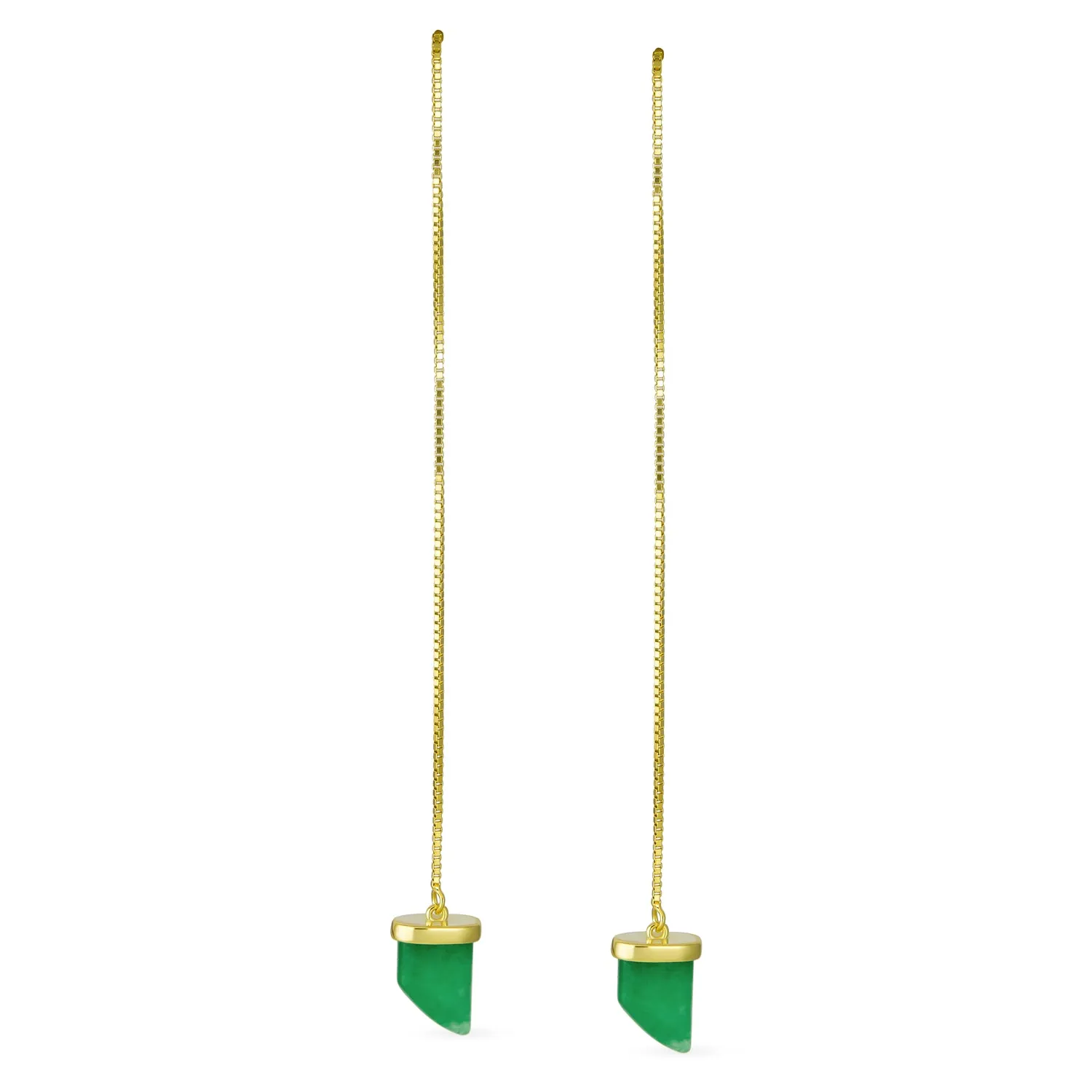 Protection Amulet Italian Horn Dangle Gemstone Earrings in Green Jade and Gold