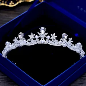 "Edith" - Wedding Pearl and Cubic Zirconia Tiara - Available in Silver and Gold