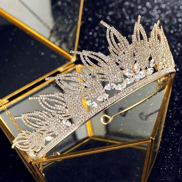 "Elaine" -  Cubic Zirconia Wedding Tiara - Available in Silver and Gold