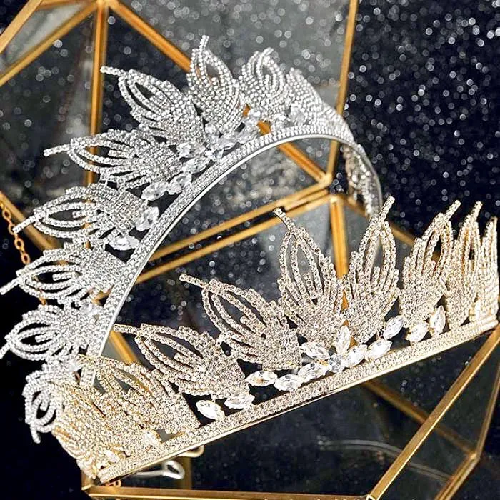 "Elaine" -  Cubic Zirconia Wedding Tiara - Available in Silver and Gold