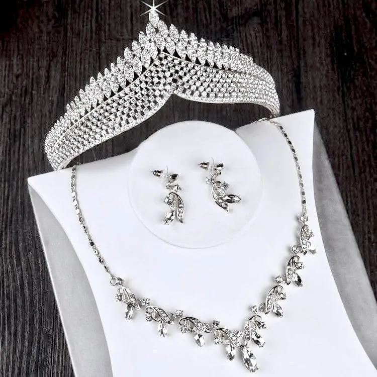 "Tangier" - Bridal 3-Piece Jewelry Set With Tiara - available in Gold and Silver