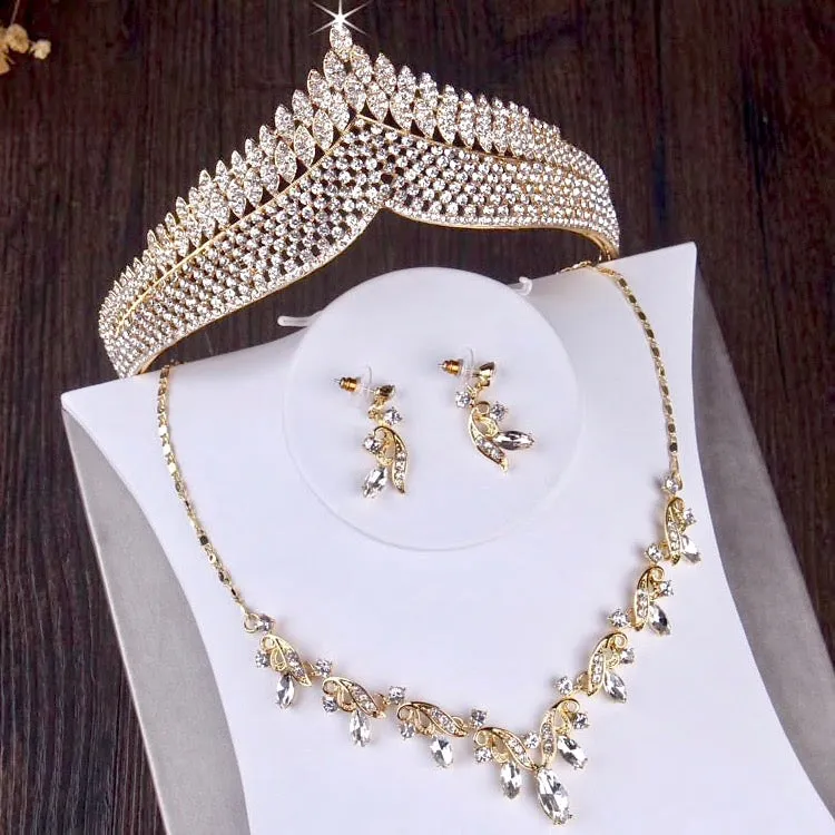 "Tangier" - Bridal 3-Piece Jewelry Set With Tiara - available in Gold and Silver