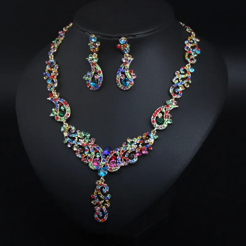 Rhinestone Necklace Earrings Set Statement Pendant Choker African Bridal Wedding Party Jewelry Women Collar Gift