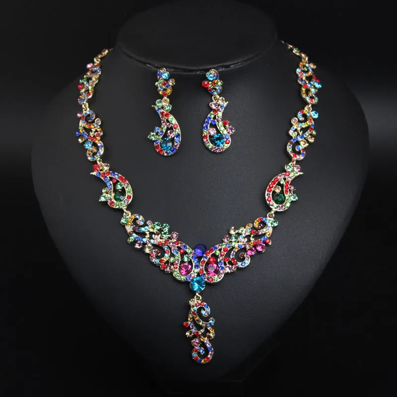 Rhinestone Necklace Earrings Set Statement Pendant Choker African Bridal Wedding Party Jewelry Women Collar Gift