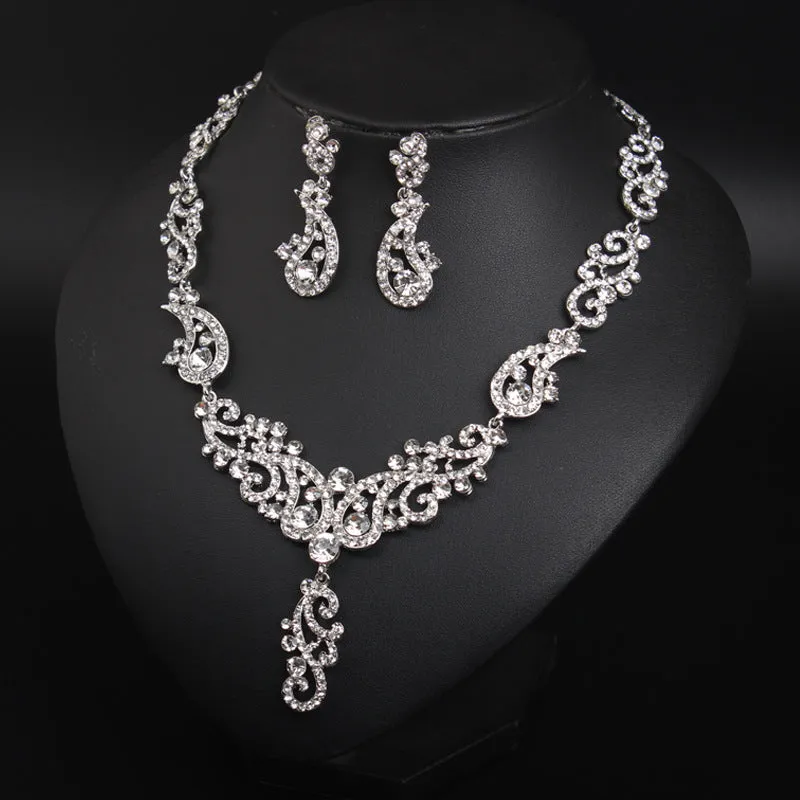 Rhinestone Necklace Earrings Set Statement Pendant Choker African Bridal Wedding Party Jewelry Women Collar Gift