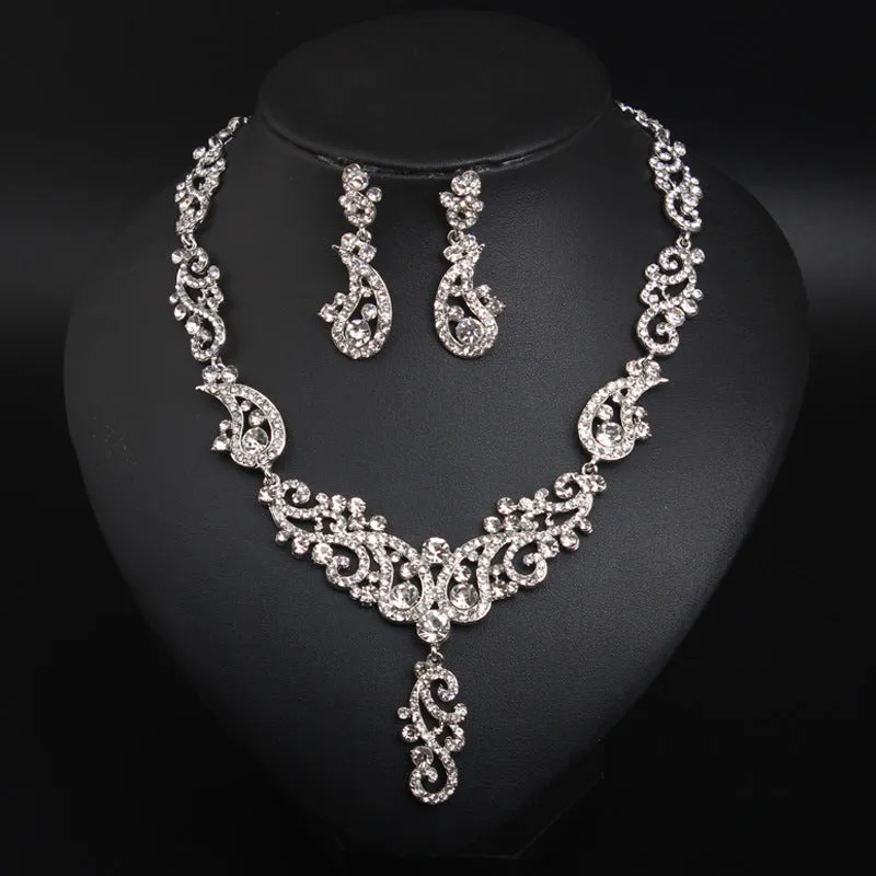 Rhinestone Necklace Earrings Set Statement Pendant Choker African Bridal Wedding Party Jewelry Women Collar Gift