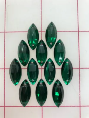 Rhinestones - 18x9mm Czech Emerald Navette Sew-On 12-Pack