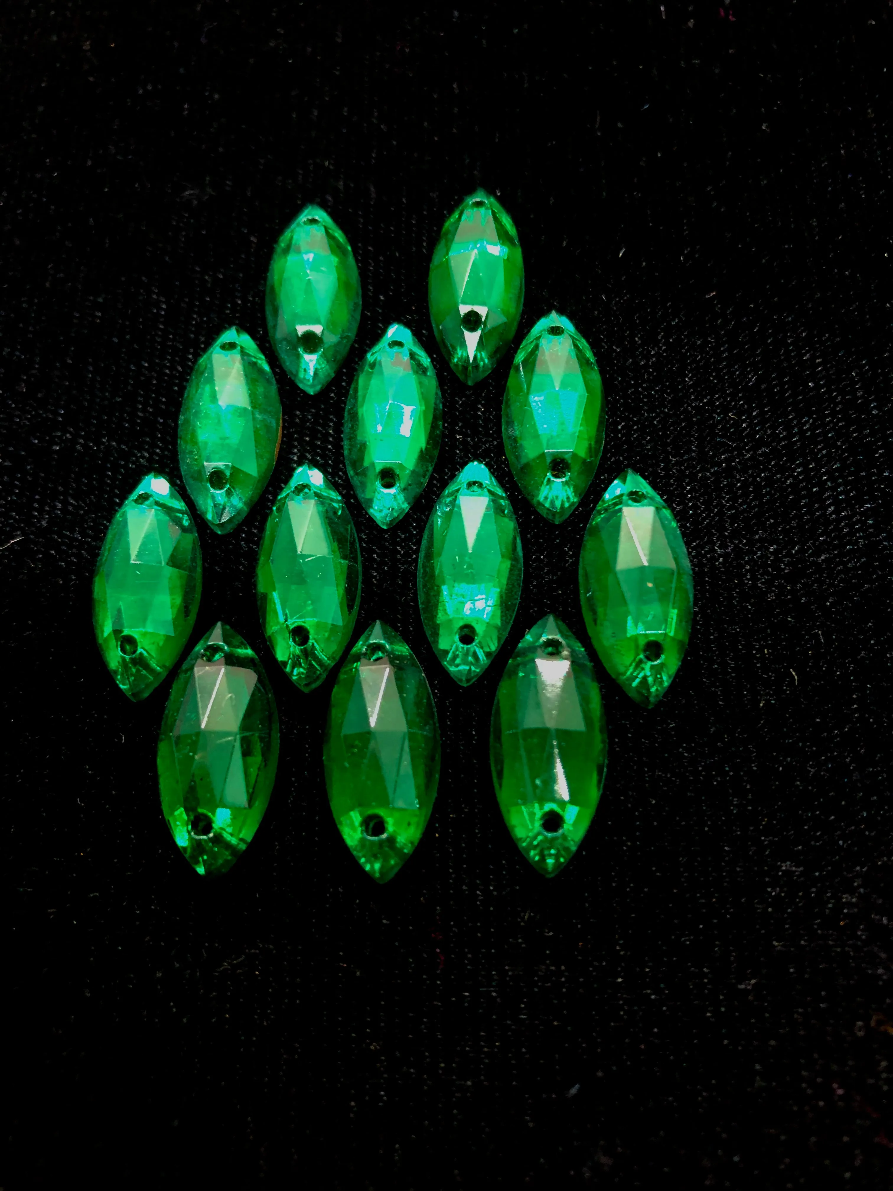 Rhinestones - 18x9mm Czech Emerald Navette Sew-On 12-Pack