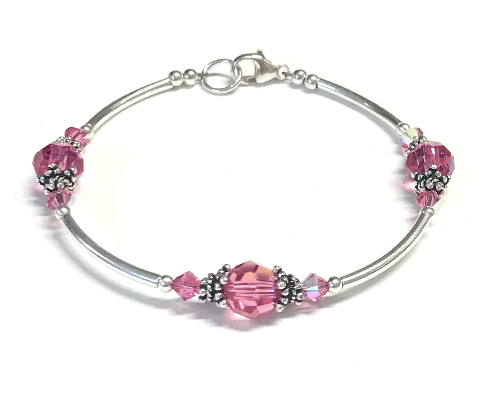 Rose AB Crystal Sterling Silver Bracelet