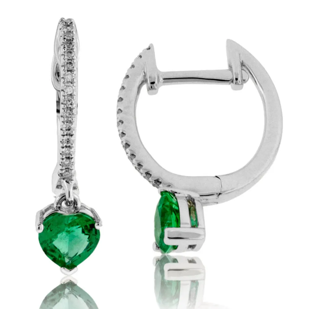 Round Emerald & Diamond Drop Earrings