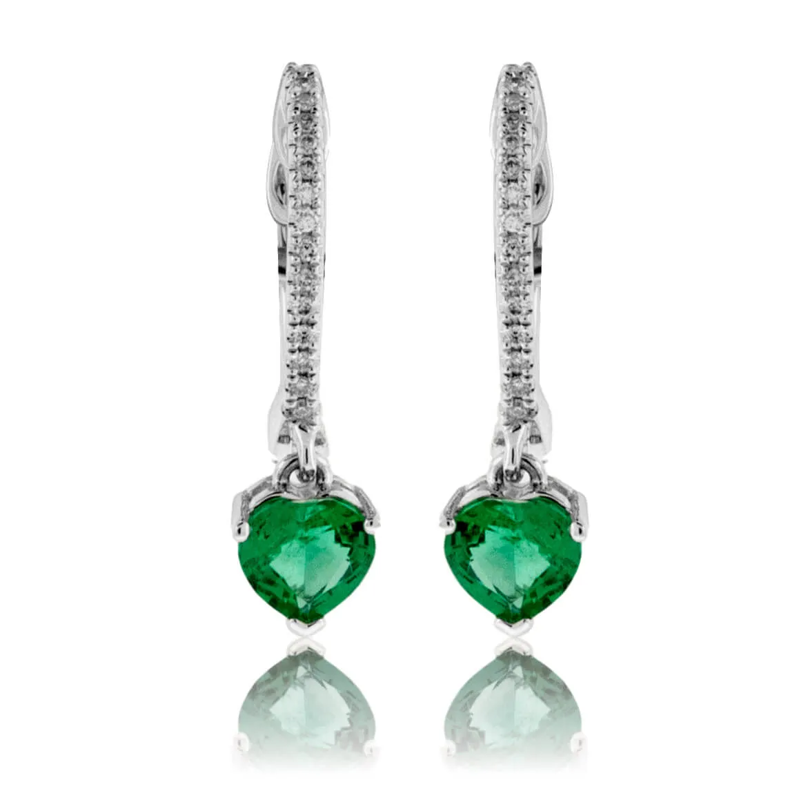 Round Emerald & Diamond Drop Earrings