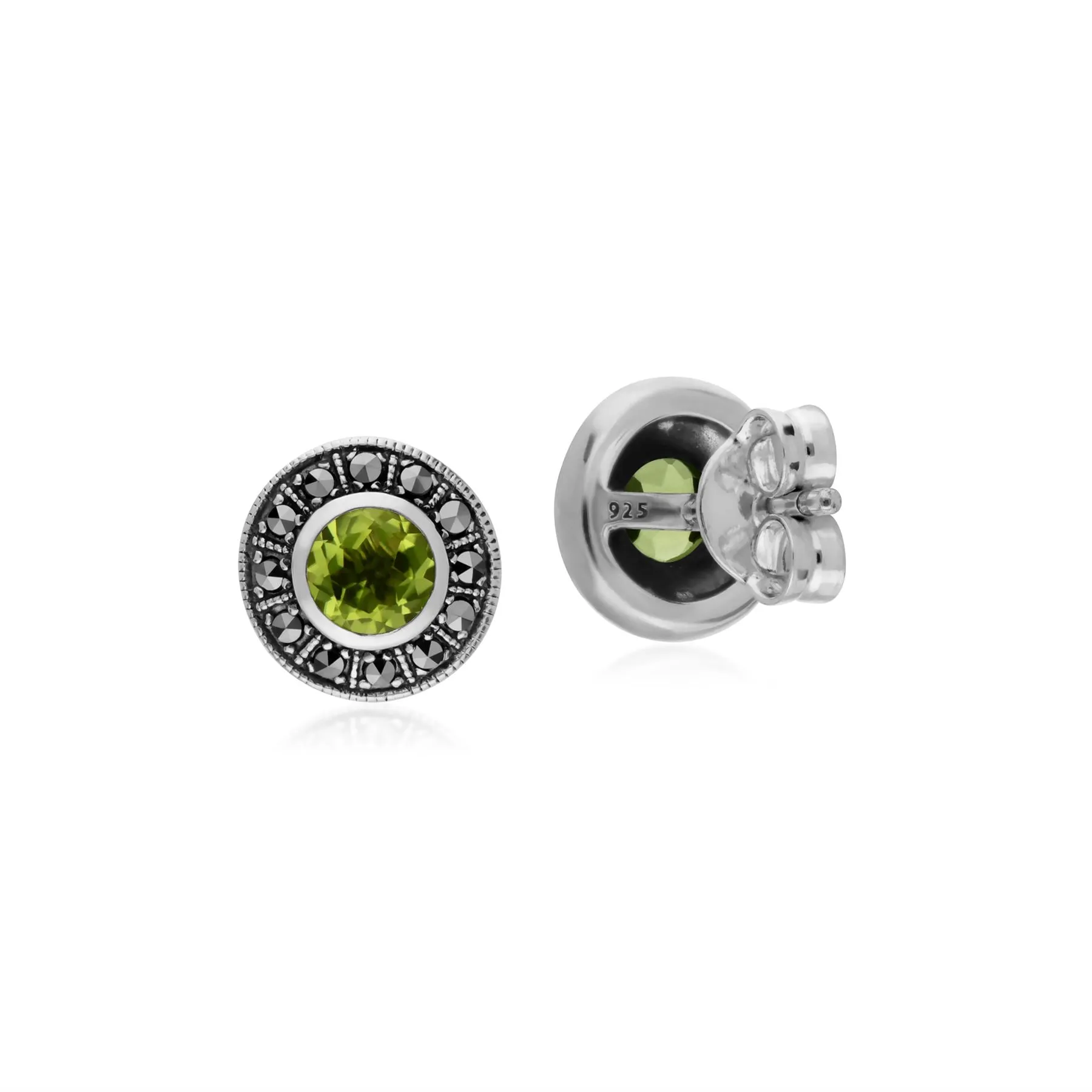 Runde Peridot & Markasit Ohrstecker in Sterling Silber