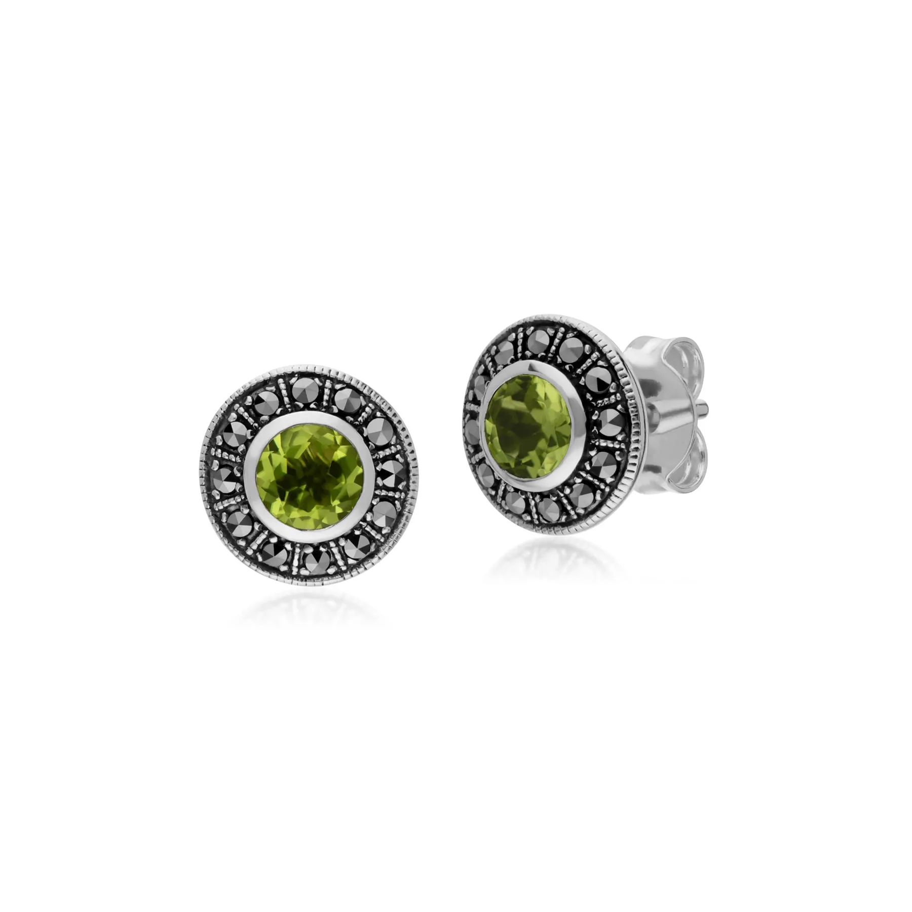 Runde Peridot & Markasit Ohrstecker in Sterling Silber