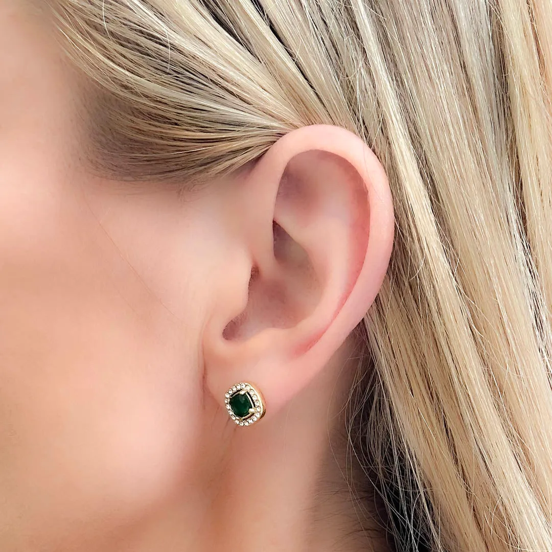 SERENITY STUD EARRINGS GOLD-EMERALD