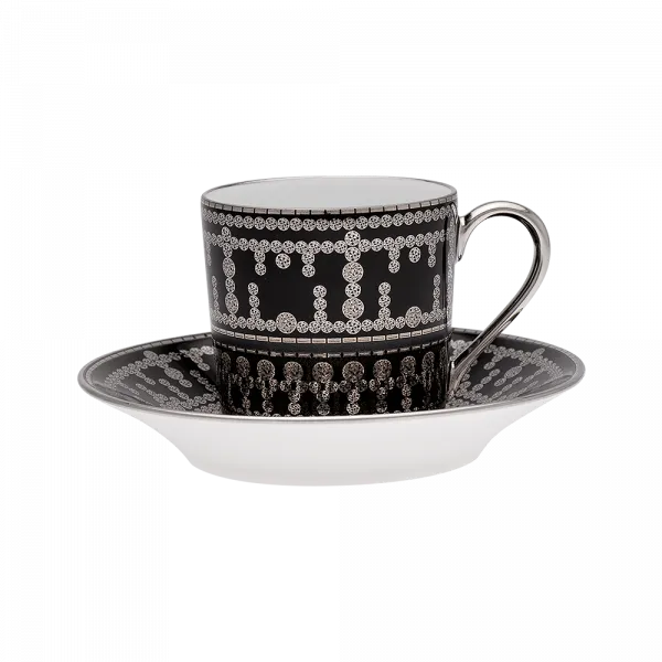 Set of 2 Coffee Cups and Saucers Tiara black platinum