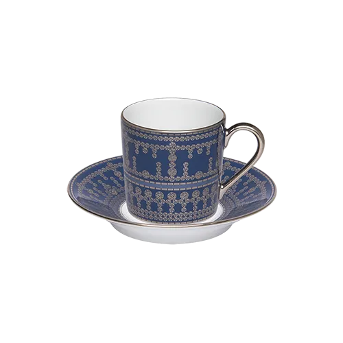 Set of 2 Coffee Cups and Saucers Tiara black platinum