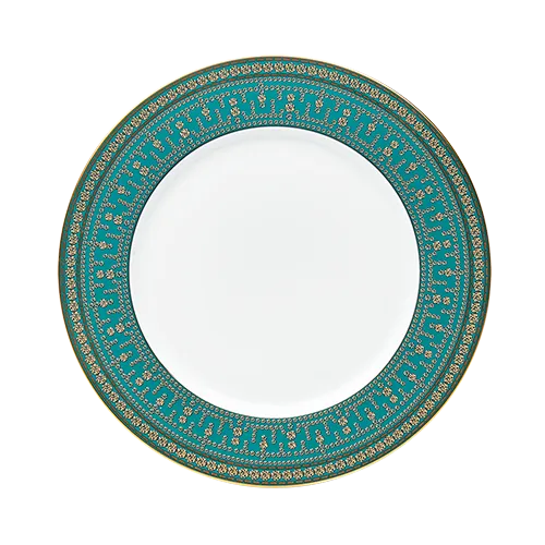 Set of 2 Large Dinner Plates Tiara peacock blue gold