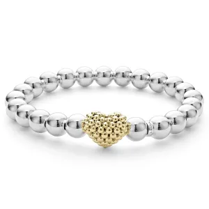 Signature Caviar Stretch Gold Heart Bead Bracelet