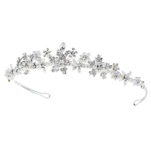 Silver & White Pearl Floral Bridal Tiara