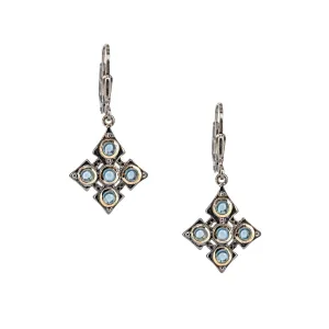 Silver and 10k Gold Celtic Cross Earrings - Blue Topaz