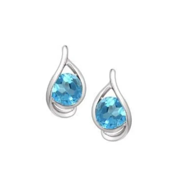 Silver blue topaz swirl stud earrings