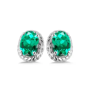 Silver Created Emerald Stud Earrings LVE708-CEM