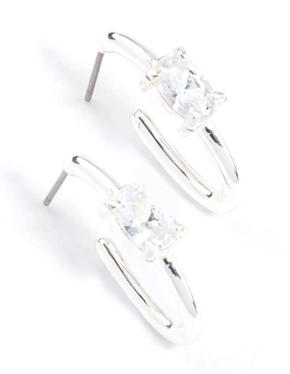 Silver Diamante Oval Hoop Earrings & Polishing Set