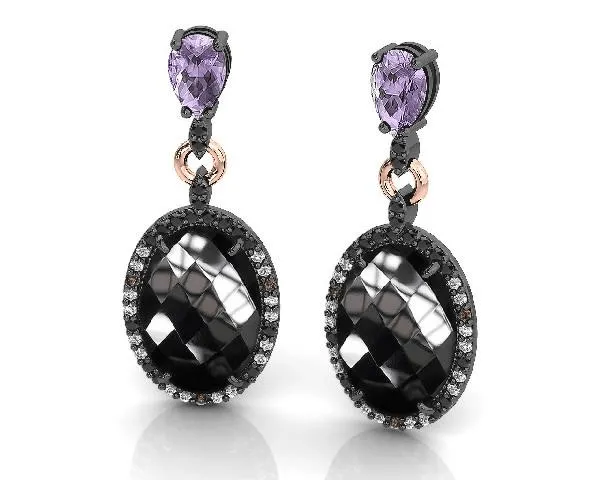 Silver Earring Gold with Onyx  Amethyst