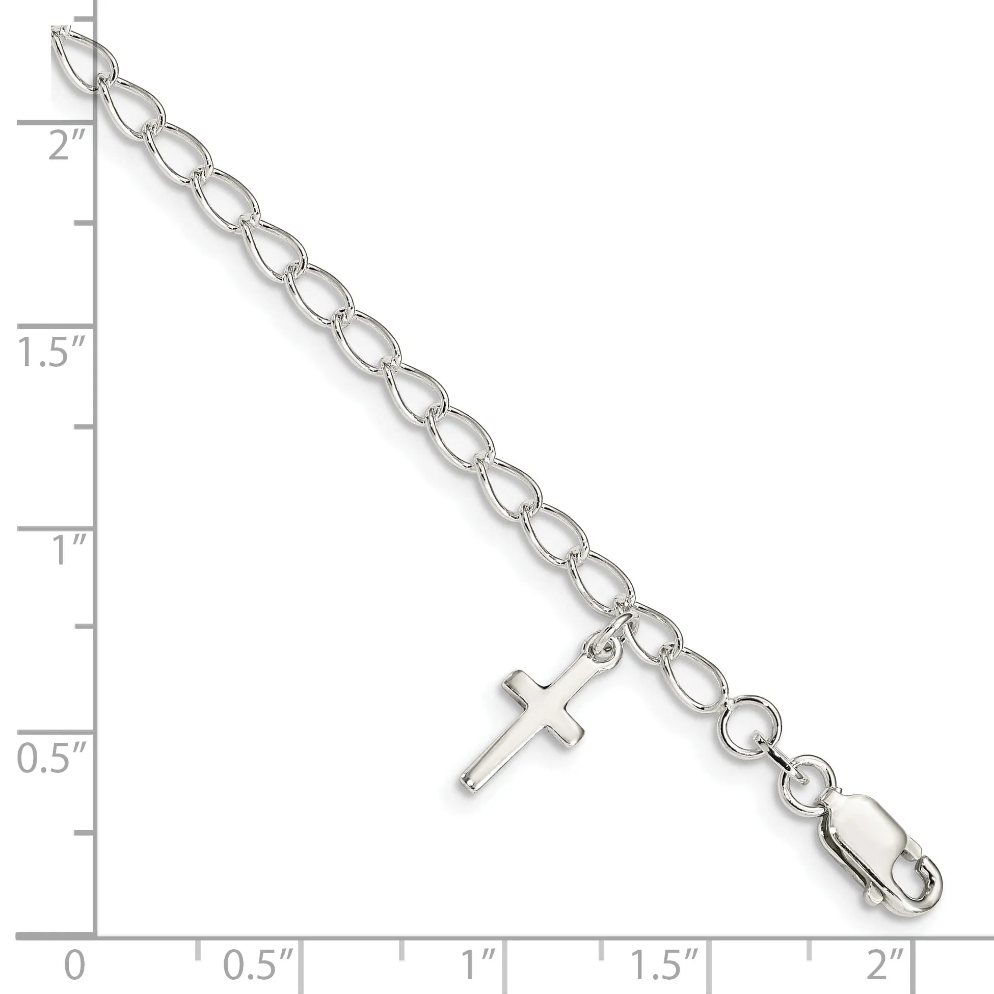 Silver Polished Cross Charm Childs Bracelet