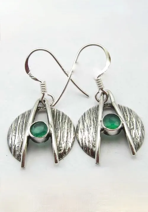 Solid Silver Green Onyx Split Dome Earrings