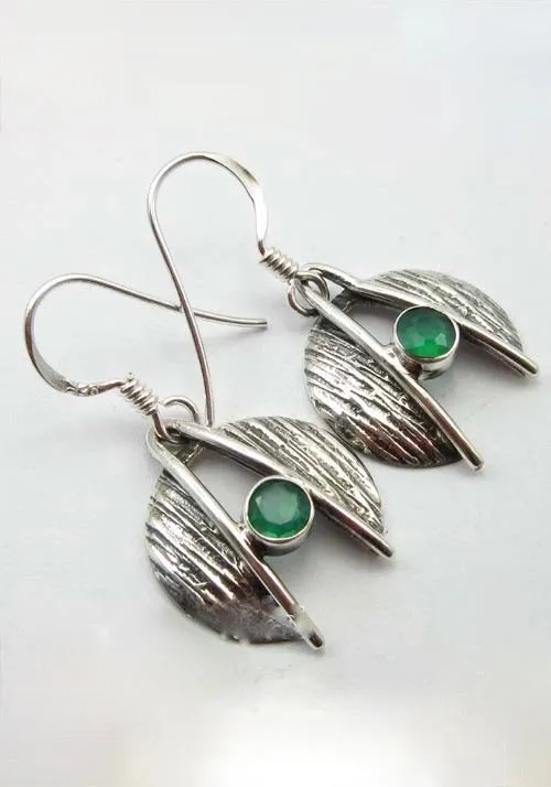 Solid Silver Green Onyx Split Dome Earrings