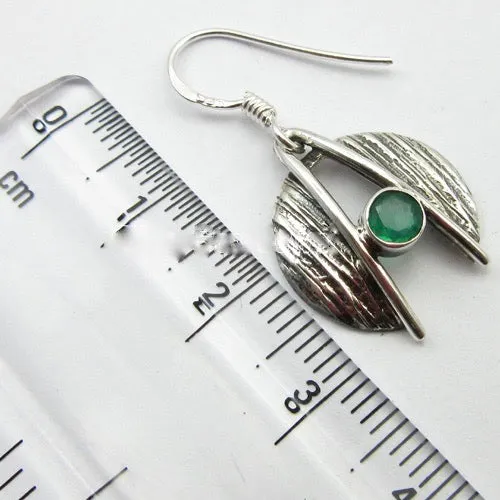 Solid Silver Green Onyx Split Dome Earrings