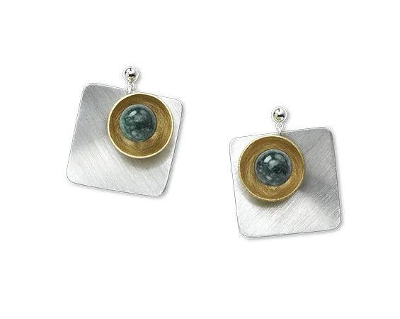 SPRAY Striking Curved Square Mixed Metal Post Earrings with Metal and Accent Bead Options from the SCULPTURAL Collection