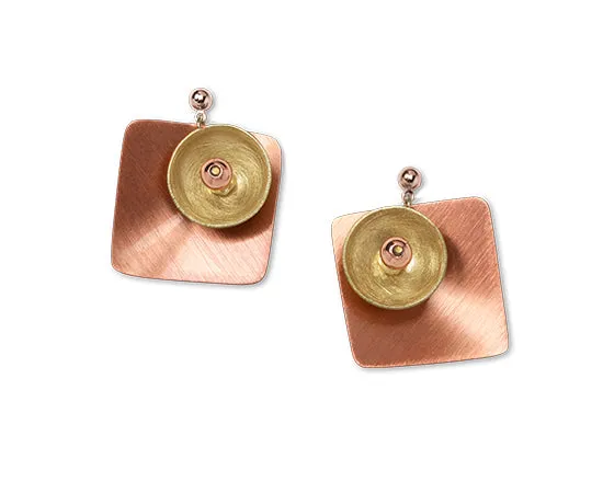 SPRAY Striking Curved Square Mixed Metal Post Earrings with Metal and Accent Bead Options from the SCULPTURAL Collection