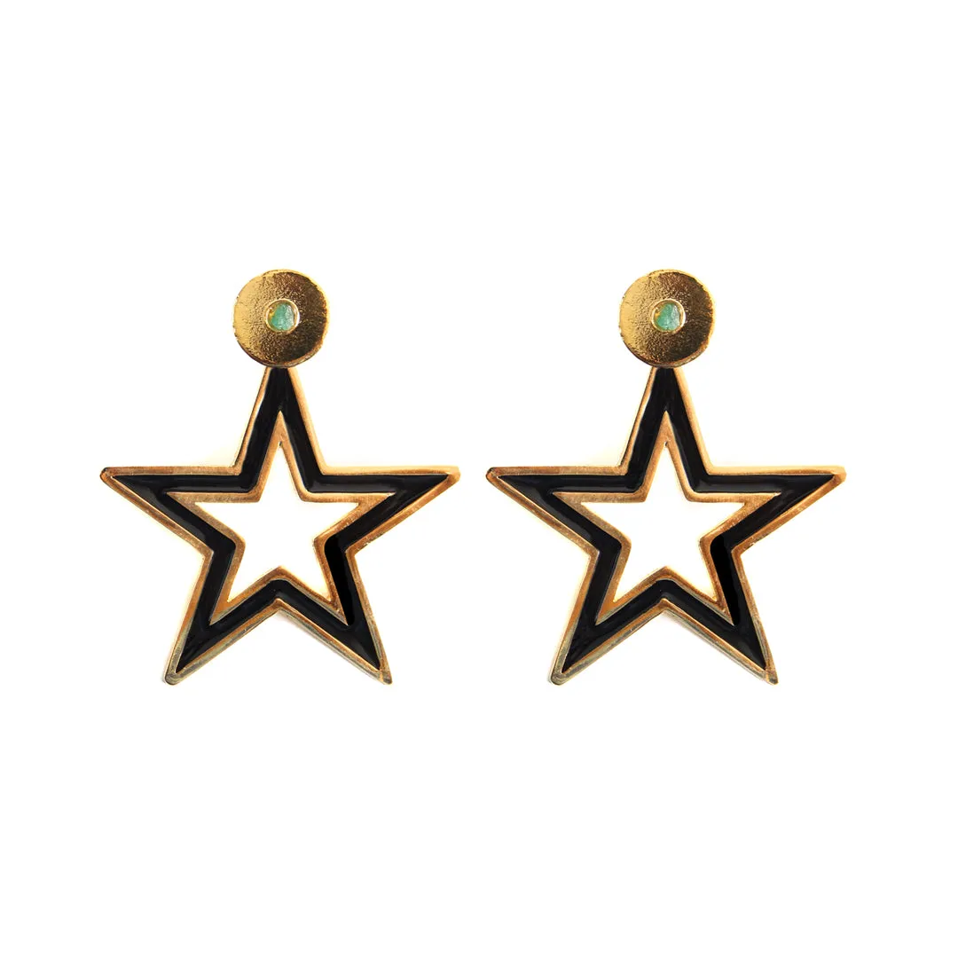 Star Black Earrings Big 2 In 1