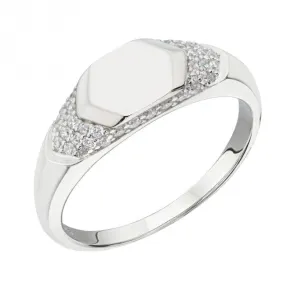 Sterling Silver Hexagonal Signet Zirconia Ring R3799C