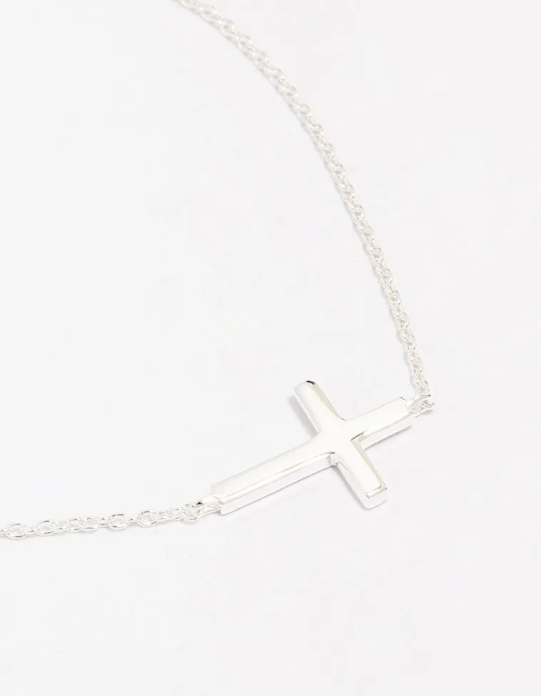 Sterling Silver Horizontal Cross Bracelet