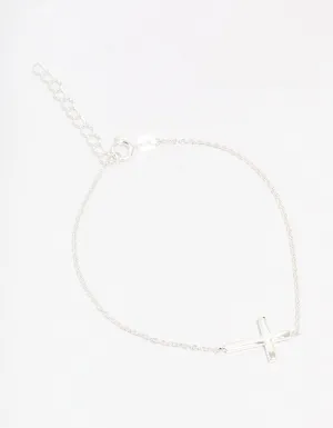 Sterling Silver Horizontal Cross Bracelet