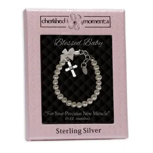 Sterling Silver Pearl Baby Girl Cross Bracelet Baptism Gift