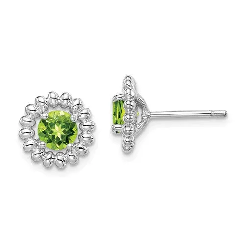 Sterling Silver Peridot Round Earrings